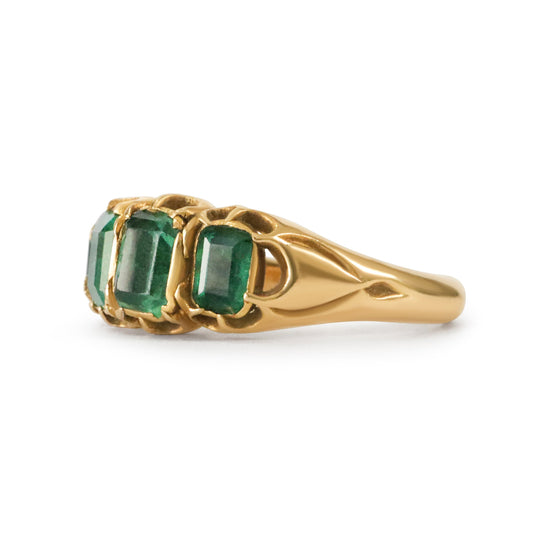 Antique Early Victorian Emerald 18k Gold Four Stone Ring