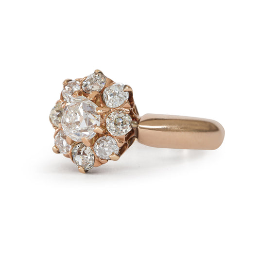 Antique Victorian Old Mine Cut Diamond 14k Gold Cluster Ring