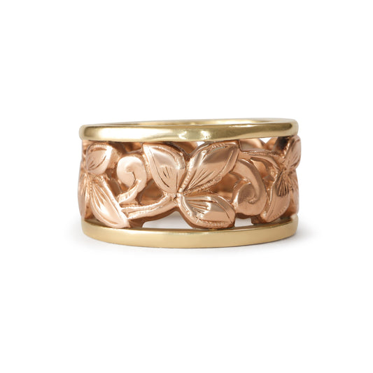 Vintage 14k Rose and Yellow Gold Floral Openwork Band