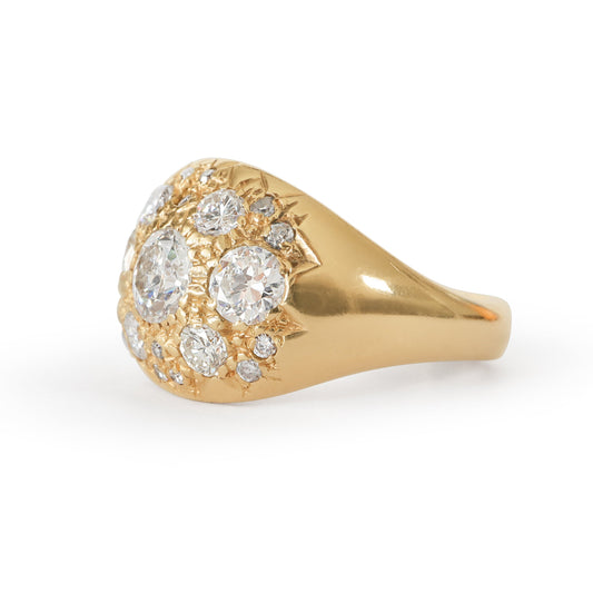 Vintage Diamond 14k Gold Textured Dome Ring