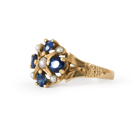 Victorian Sapphire Pearl 10k Gold Ring