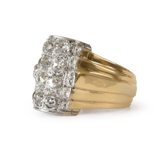 Late Art Deco or Early Retro Old Cut 14k Gold Platinum Tank Ring
