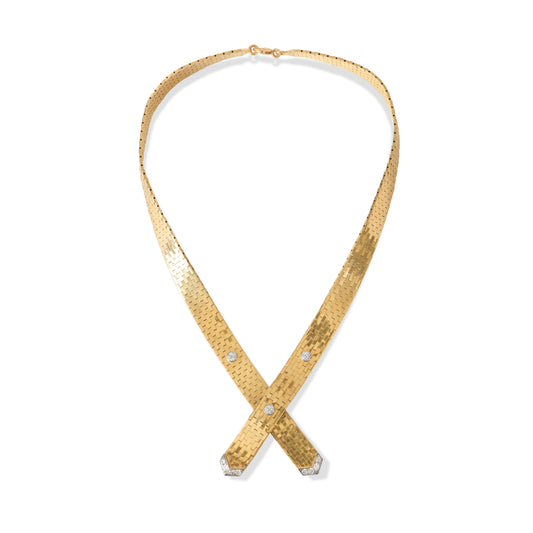 Retro Diamond 14k Gold Brick Link Necklace