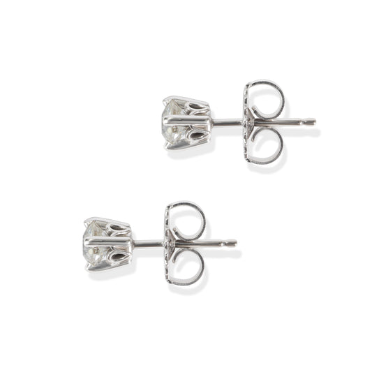 Old European Cut Diamond 14k White Gold Stud Earrings