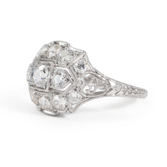 Edwardian Diamond Platinum Filigree Ring