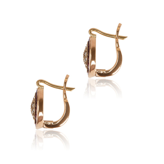 Vintage Italian Art Deco Style Diamond Ruby 14k Gold Target Earrings