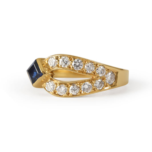 Vintage Mauboussin Paris Sapphire Diamond 18k Gold Ring