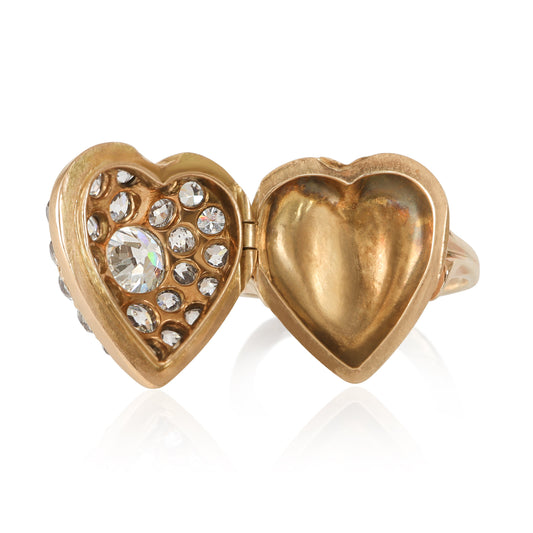 Victorian Old Mine Cut Diamond 14k Gold Locket Ring