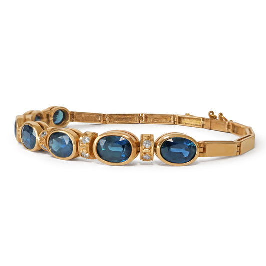 Vintage Bezel-Set Sapphire Diamond 14k Gold Bracelet