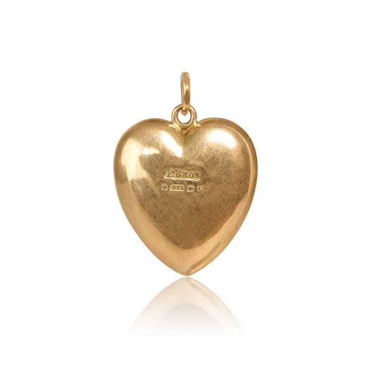 Antique Edwardian Engraved 9k Heart Pendant, 1902