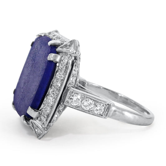1950's Art Deco Revival Lapis Diamond Platinum Cocktail Ring