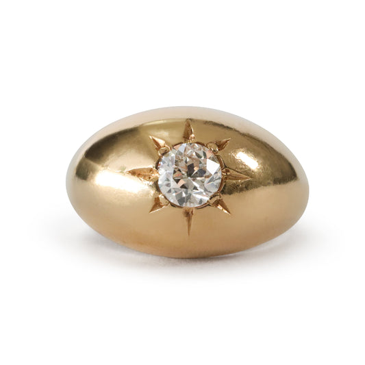 Retro Old European Cut Diamond 14k Gold Starburst Bombe Dome Ring