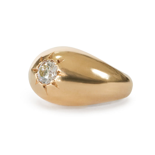 Retro Old European Cut Diamond 14k Gold Starburst Bombe Dome Ring
