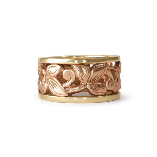 Vintage 14k Rose and Yellow Gold Floral Openwork Band