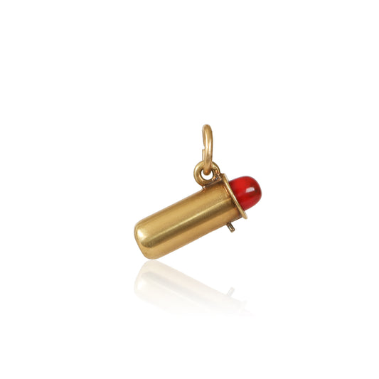 Mid-Century Enamel 14k Gold Lipstick Charm