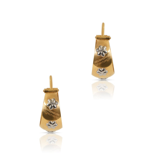Vintage UnoAErre 18k Gold Italian Floral Hoop Earrings