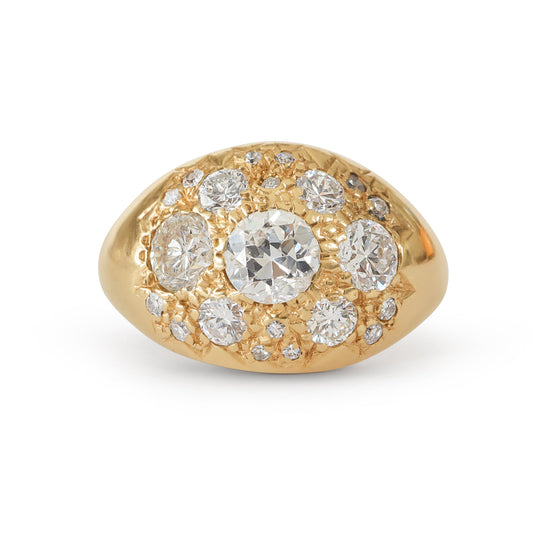 Vintage Diamond 14k Gold Textured Dome Ring