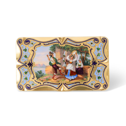 Antique 19th Century Swiss 14k Gold Enamel Snuff Box
