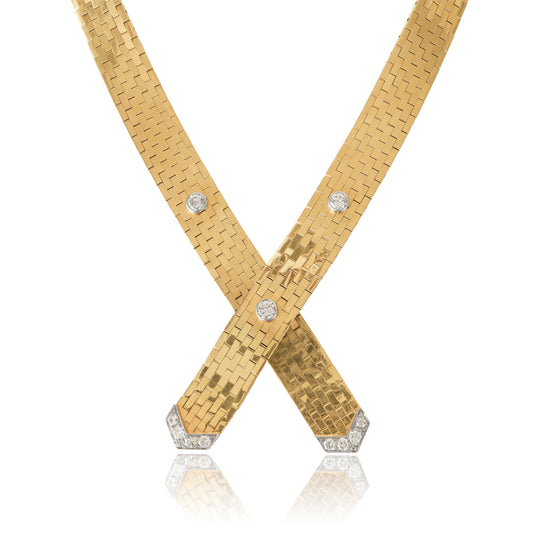 Retro Diamond 14k Gold Brick Link Necklace