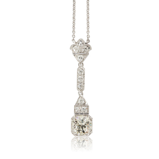 Art Deco Old European Cut Diamond Platinum Pendant Necklace