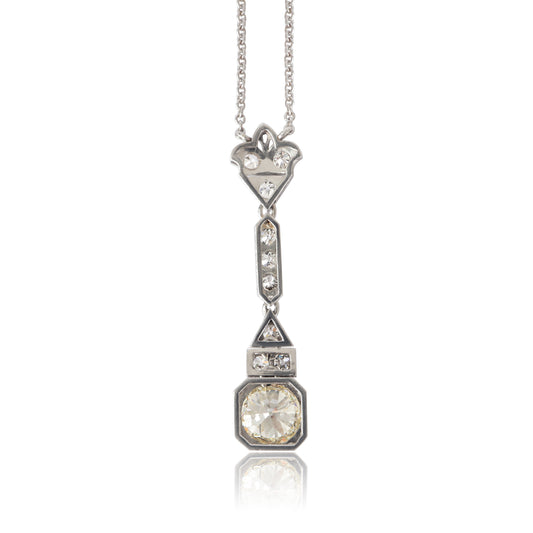 Art Deco Old European Cut Diamond Platinum Pendant Necklace
