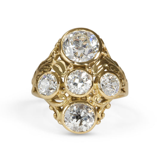 Art Nouveau Style GIA Old European Cut Diamond 14k Gold Ring by Mellon & Potter