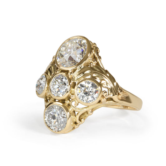 Art Nouveau Style GIA Old European Cut Diamond 14k Gold Ring by Mellon & Potter