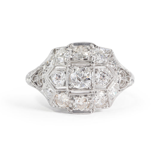 Edwardian Diamond Platinum Filigree Ring