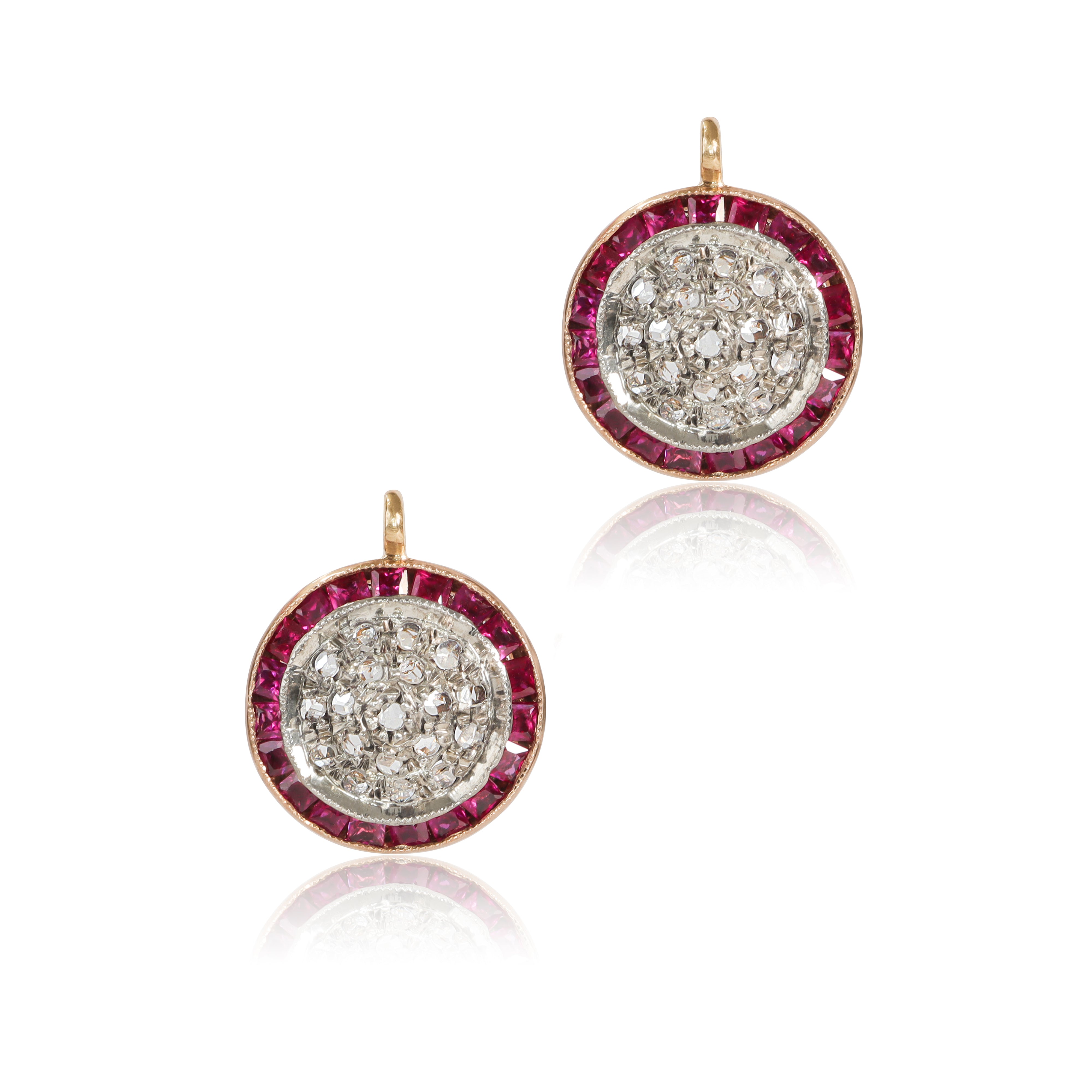Vintage Italian Art Deco Style Diamond Ruby 14k Gold Target Earrings ...