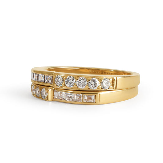 Vintage Diamond 14k Gold Stacking Band Ring Set