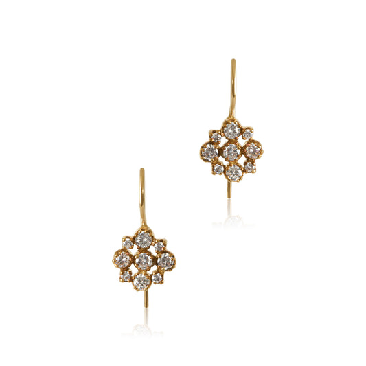 Vintage Diamond Cluster 14k Gold Wire Back Earrings