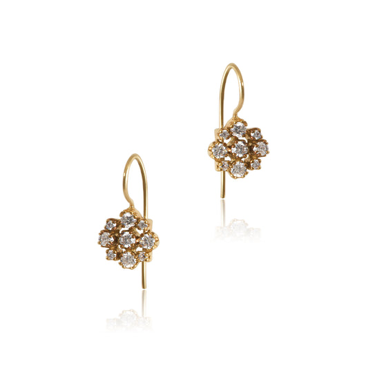 Vintage Diamond Cluster 14k Gold Wire Back Earrings