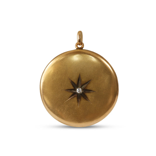 Victorian Old European Cut Diamond 10k Gold Starburst Locket Pendant