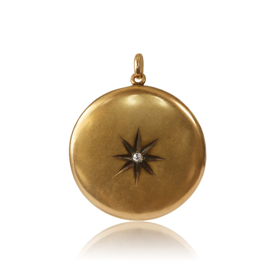 Victorian Old European Cut Diamond 10k Gold Starburst Locket Pendant