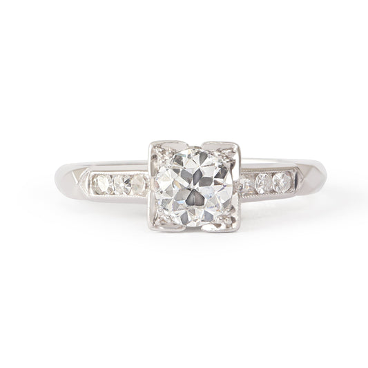 Late Art Deco Old European Cut Diamond Platinum Engagement Ring