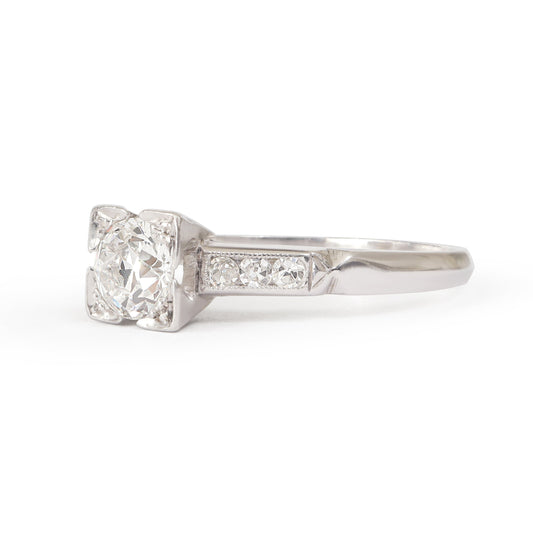 Late Art Deco Old European Cut Diamond Platinum Engagement Ring