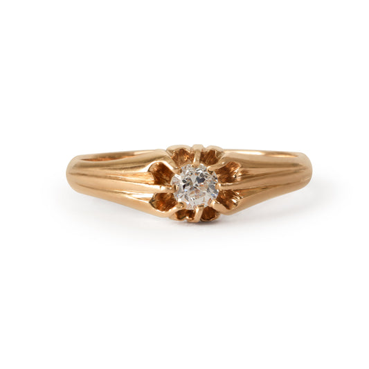 Antique Victorian Old European Cut Diamond 14k Gold Belcher Solitaire Ring