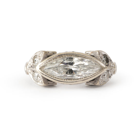 Mid-Century Marquise Cut Diamond 14k White Gold East-West Ring