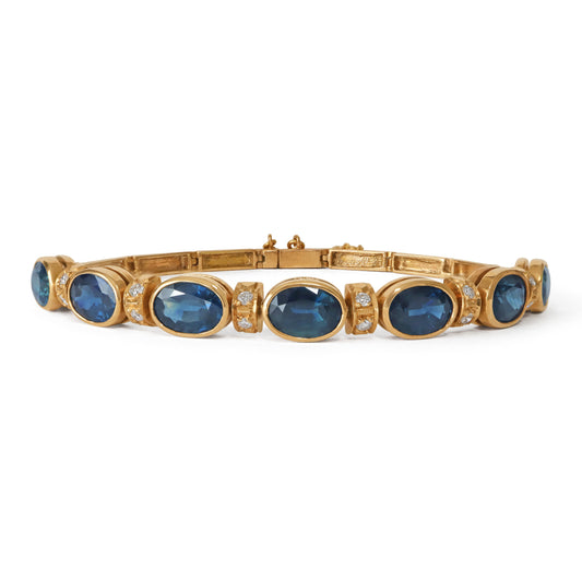 Vintage Bezel-Set Sapphire Diamond 14k Gold Bracelet
