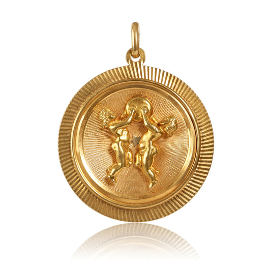 Mid-Century UnoAErre 18 Karat Gold Gemini Medallion Pendant