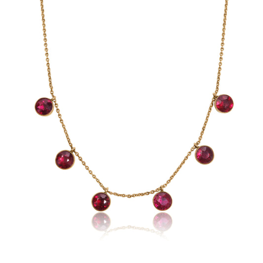 Antique Edwardian Garnet 18k Gold Fringe Drop Necklace