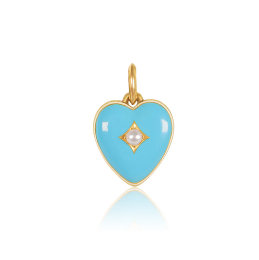 Antique Victorian 15k Gold Enamel Seed Pearl Heart Pendant