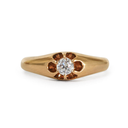 Antique Victorian Old European Cut Diamond 18k Gold Belcher Solitaire Ring